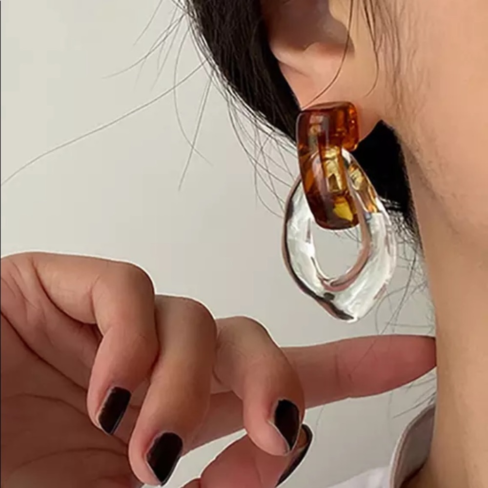 Transparent Clear Resin Acrylic Water Drop Earrings Hollow Geometric